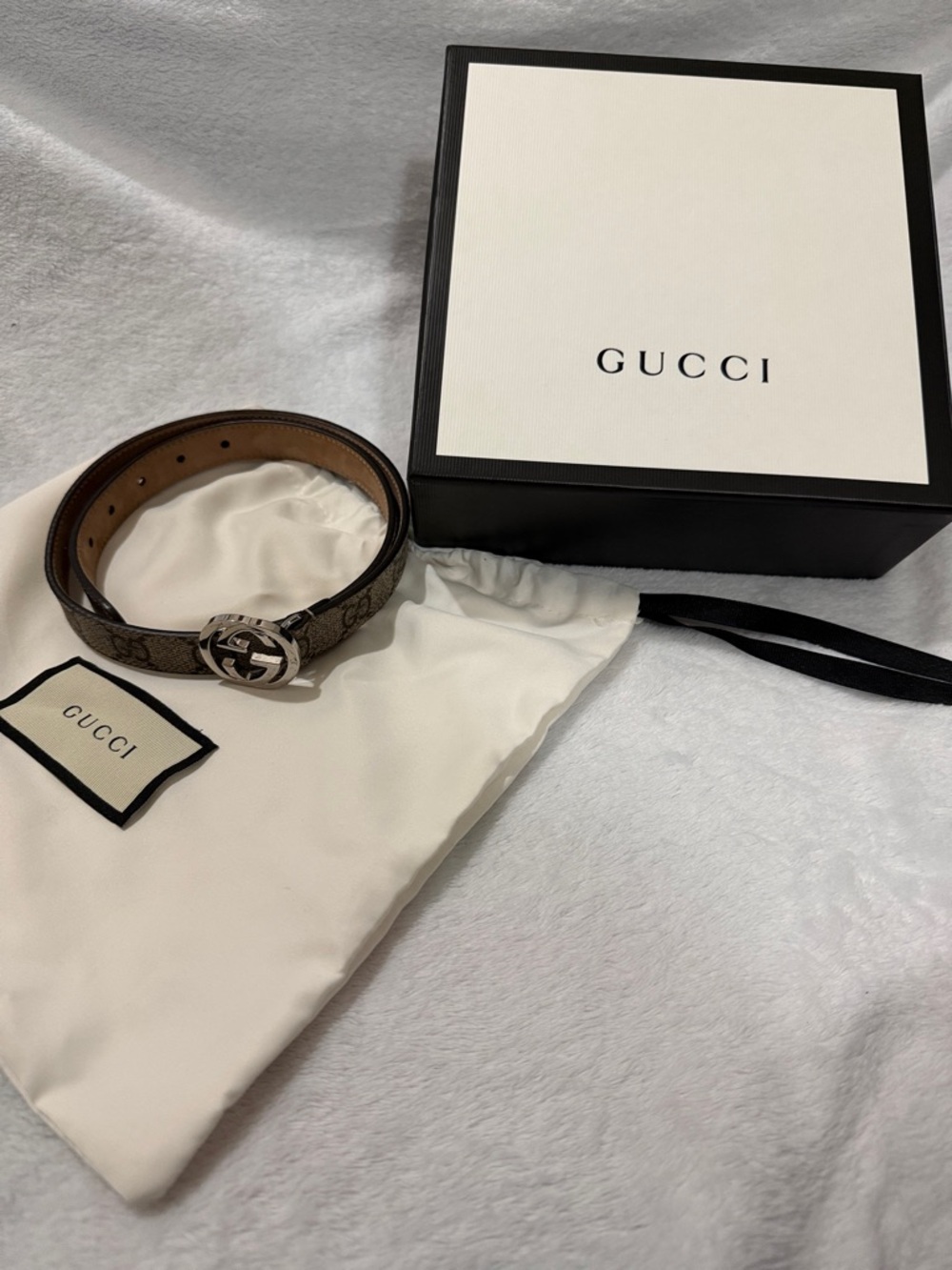 Gucci Kids Brown Supreme Canvas Belt with Silver Double G Buckle
